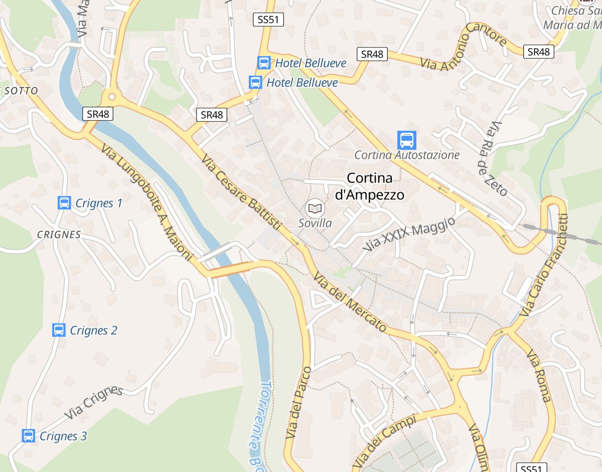 Carte des sites olympiques de Cortina d'Ampezzo